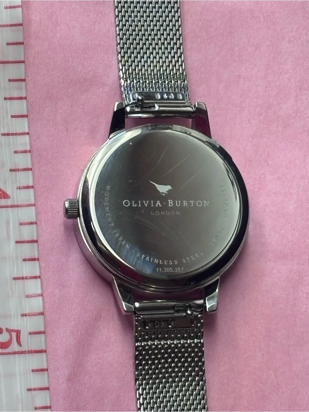 OLIVIA BURTON Silver Mesh Watch with Rainbow Bunny Motif
